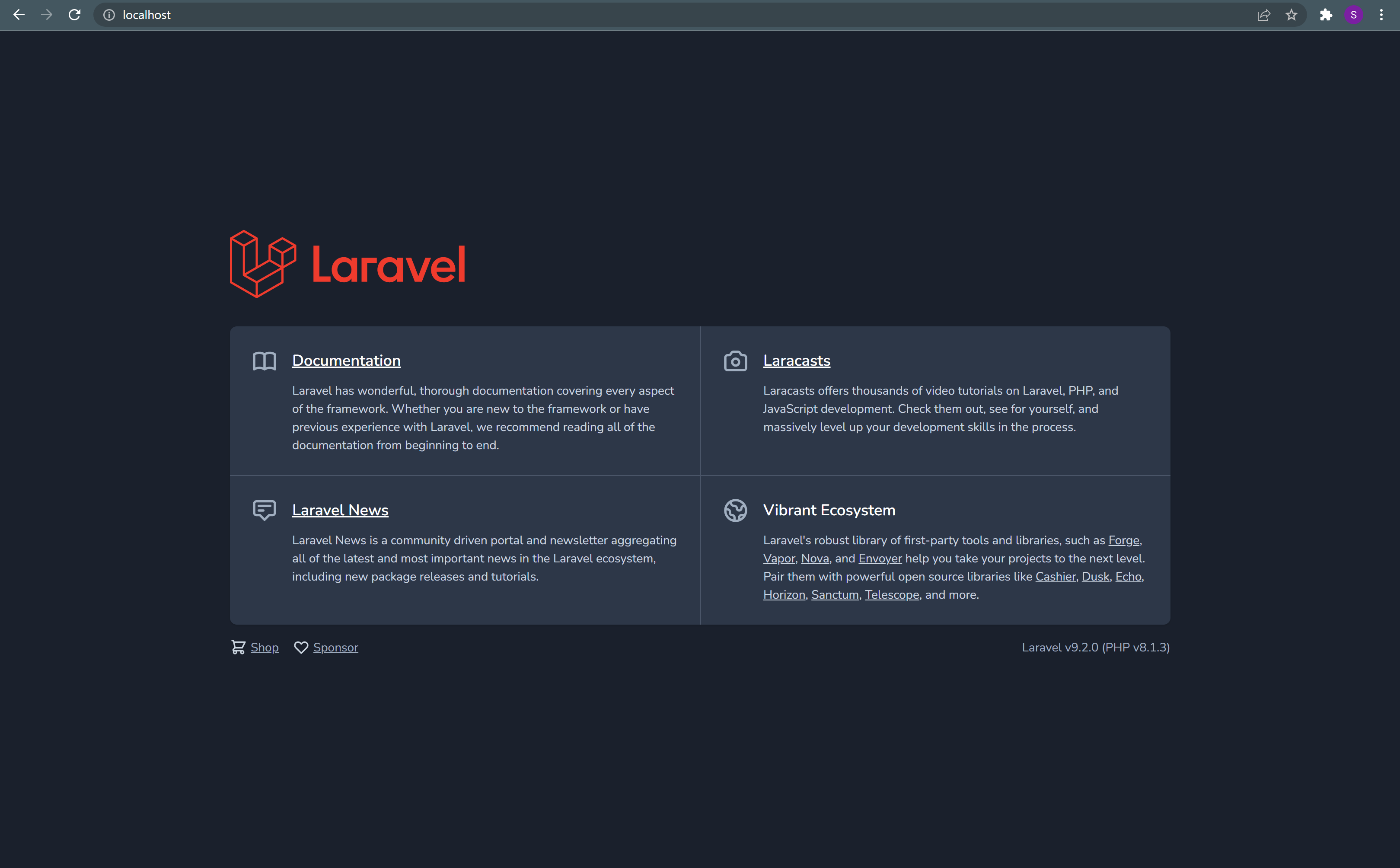 Laravel hoofdscherm